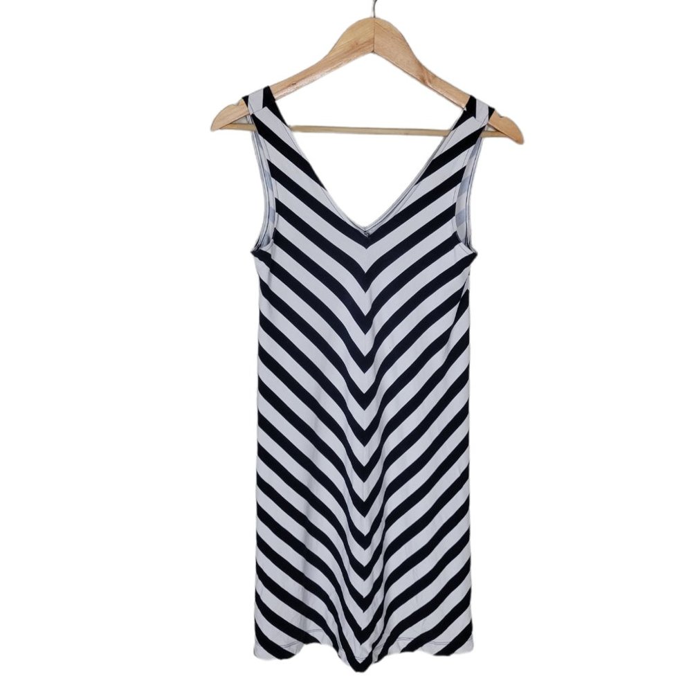LOFT Striped Dress Black and White Petite Small